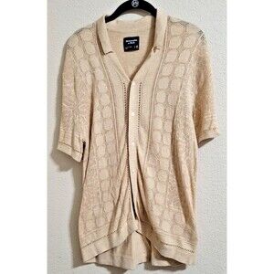 EUC Abercrombie & Fitch Shirt Mens M Sweater Knit Golf Old Money Tan Grandpa